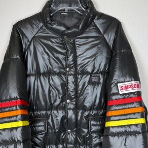 Vtg Simpson Racing Puffer Jacket Men XXL 80s Talon Zipper Snaps Black Stripe USA